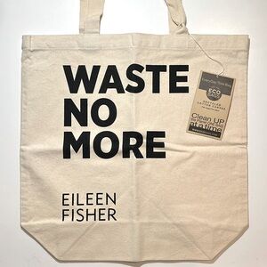 NWT Eileen Fisher Recycled Cotton Canvas Tote Bag - Cream/Black